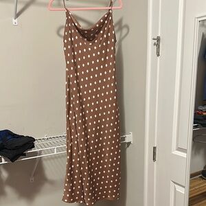 Polka Dot Brown Cowl Neck Dress